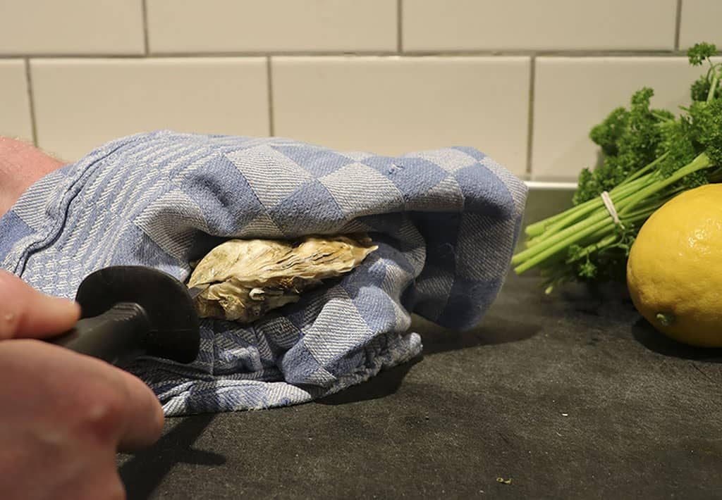 Hoe maak ik een oester open, stap 5: Scharnier steken